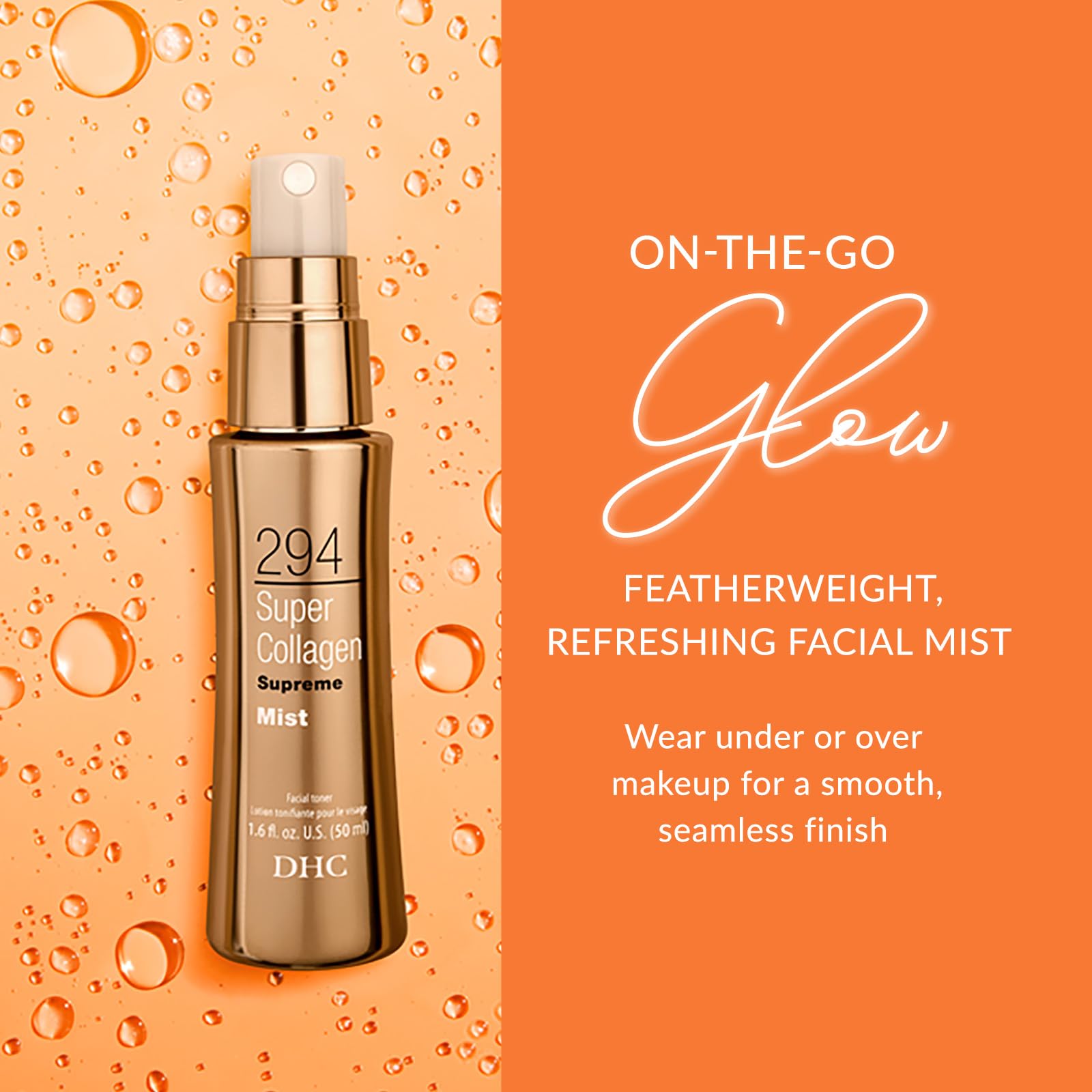 DHC mist spraying fine cloud demonstrating even application and skin refresh