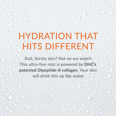 DHC mist texture droplet on skin showing lightweight absorption and dewy finish