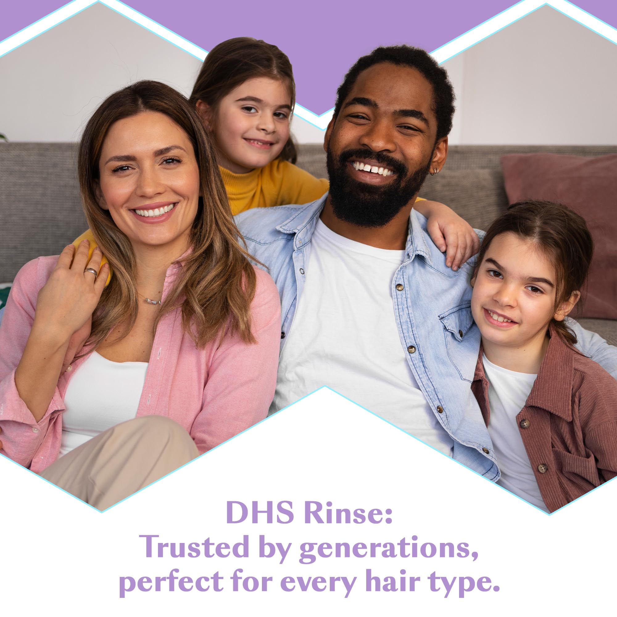 DHS conditioning rinse in bathroom lifestyle scene promoting daily care benefit