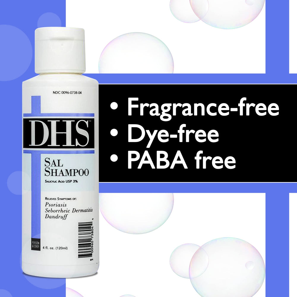 DHS SAL shampoo on bathroom shelf showing daily routine use