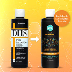 Close-up of DHS label highlighting coal tar and unscented formula benefits