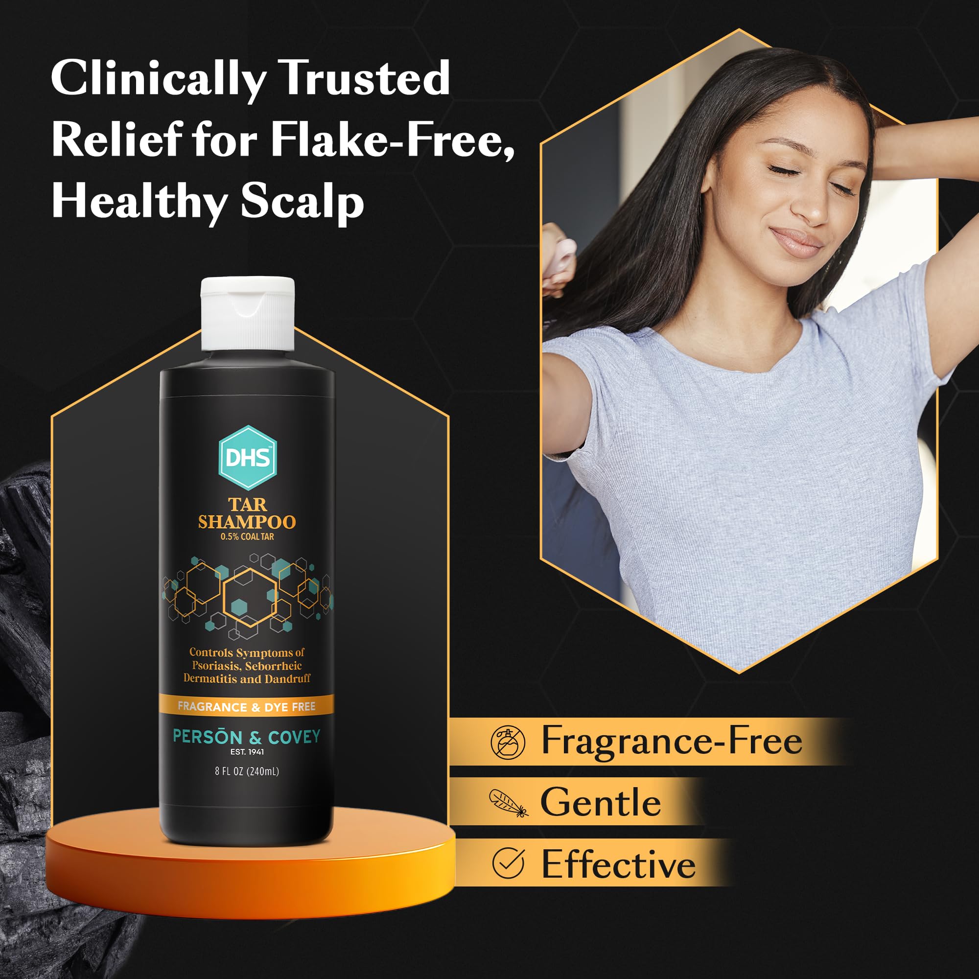 Open DHS cap and thick shampoo texture illustrating controlled application benefit