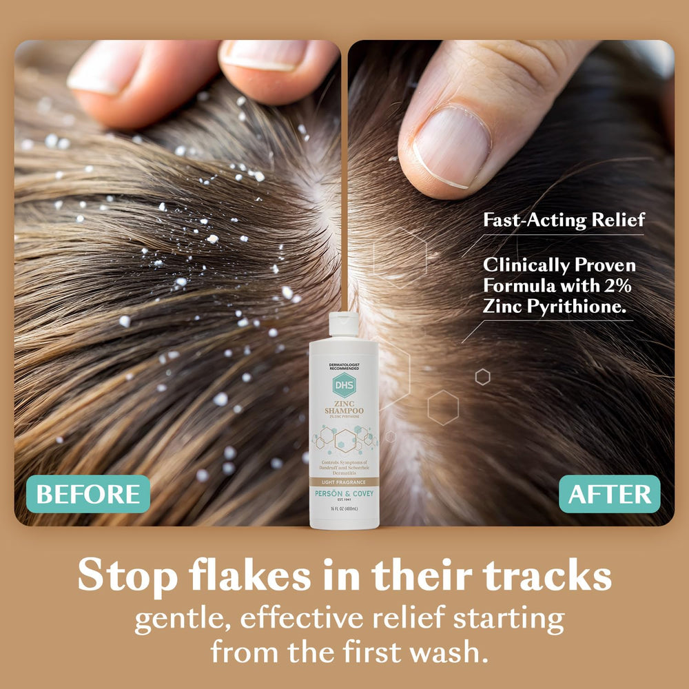 DHS zinc shampoo close label with panthenol callout and ingredient clarity