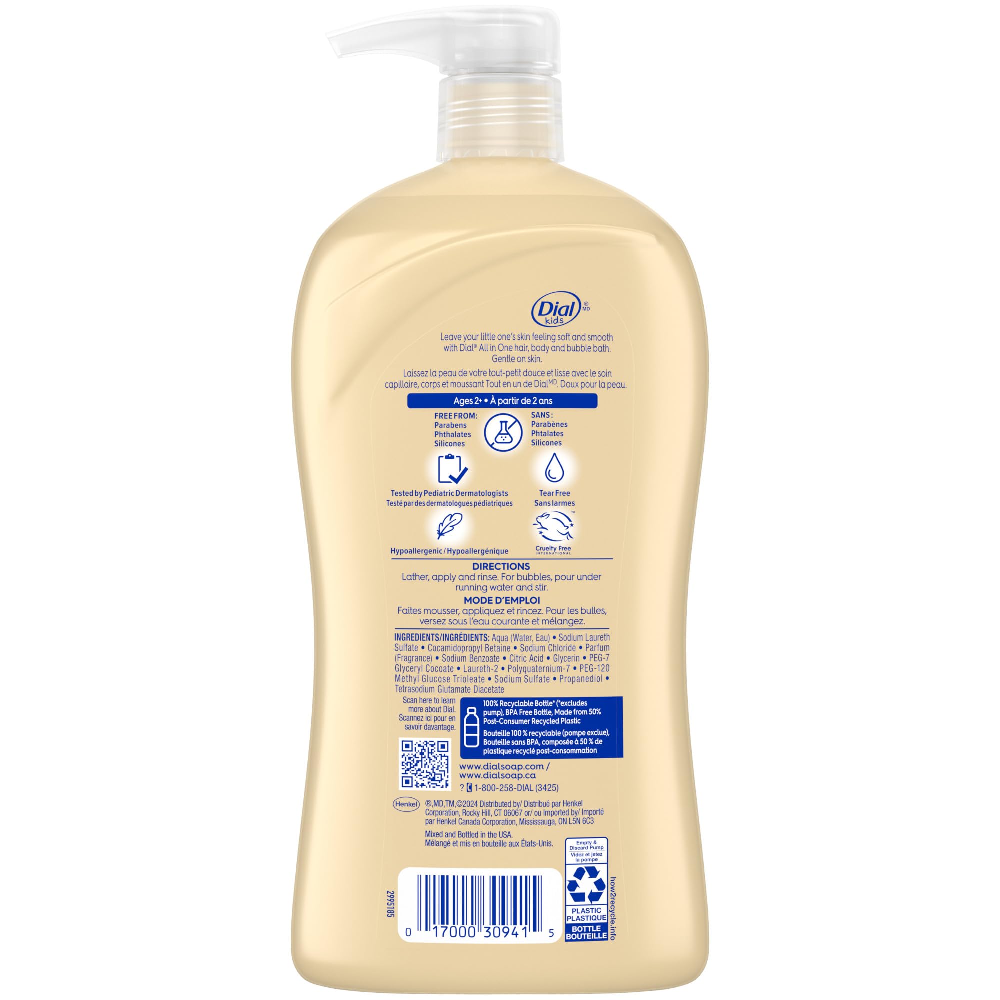 Dial bottle with recycled plastic mark showing eco-friendly benefit