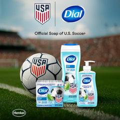 Dial 11 oz bottle next to everyday item for size comparison and convenience