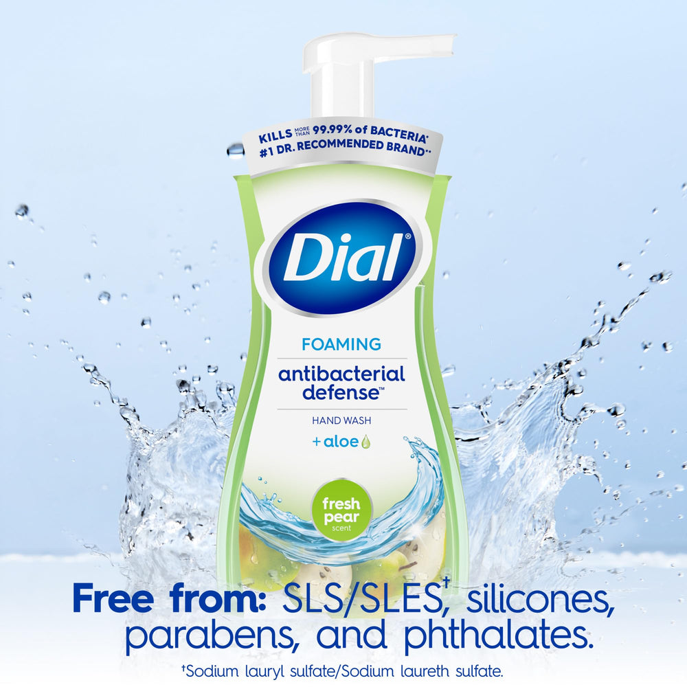 Dial fresh pear bottle label detail showing ingredients and clarity benefit