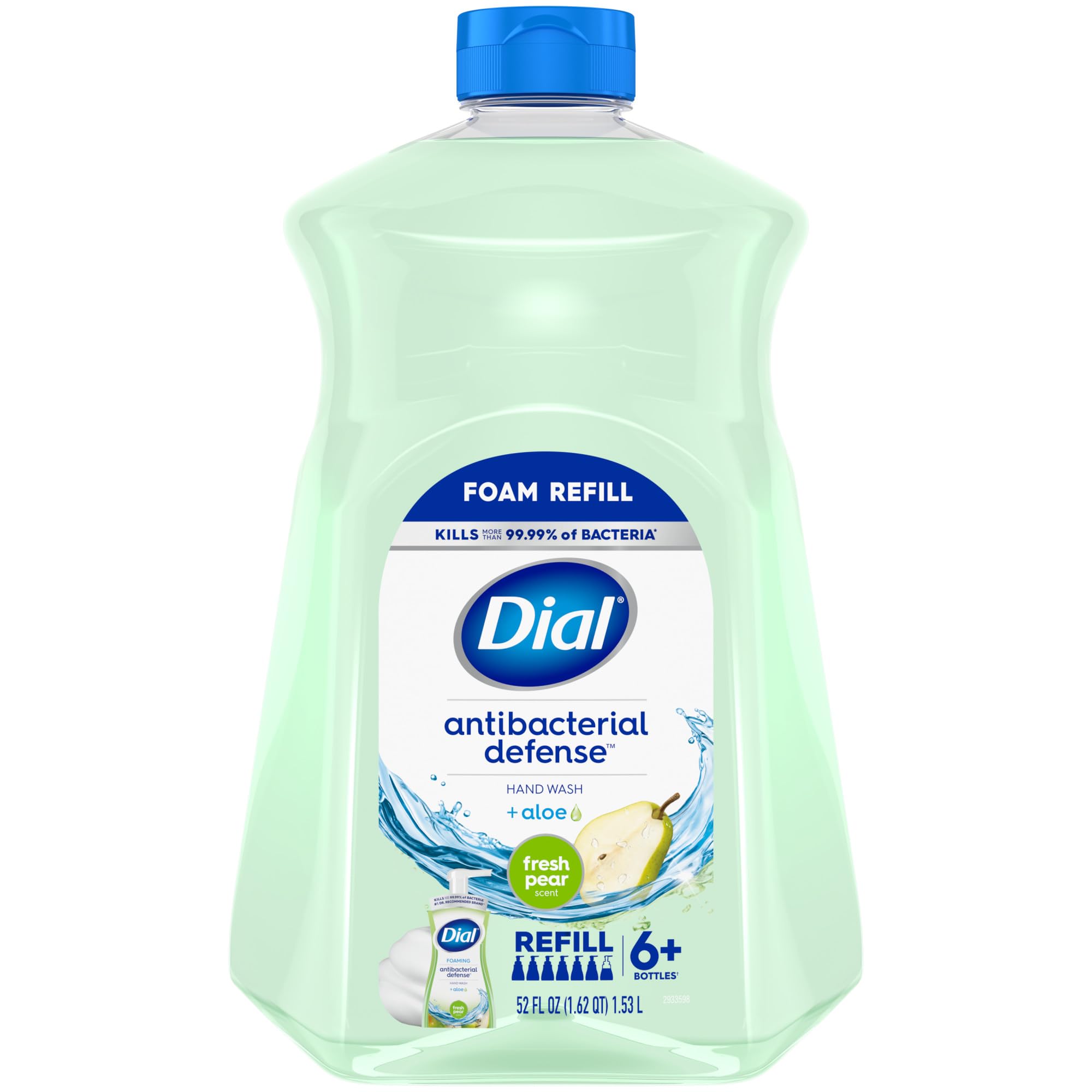 Dial fresh pear front packaging showing large refill bottle and clear branding for convenience