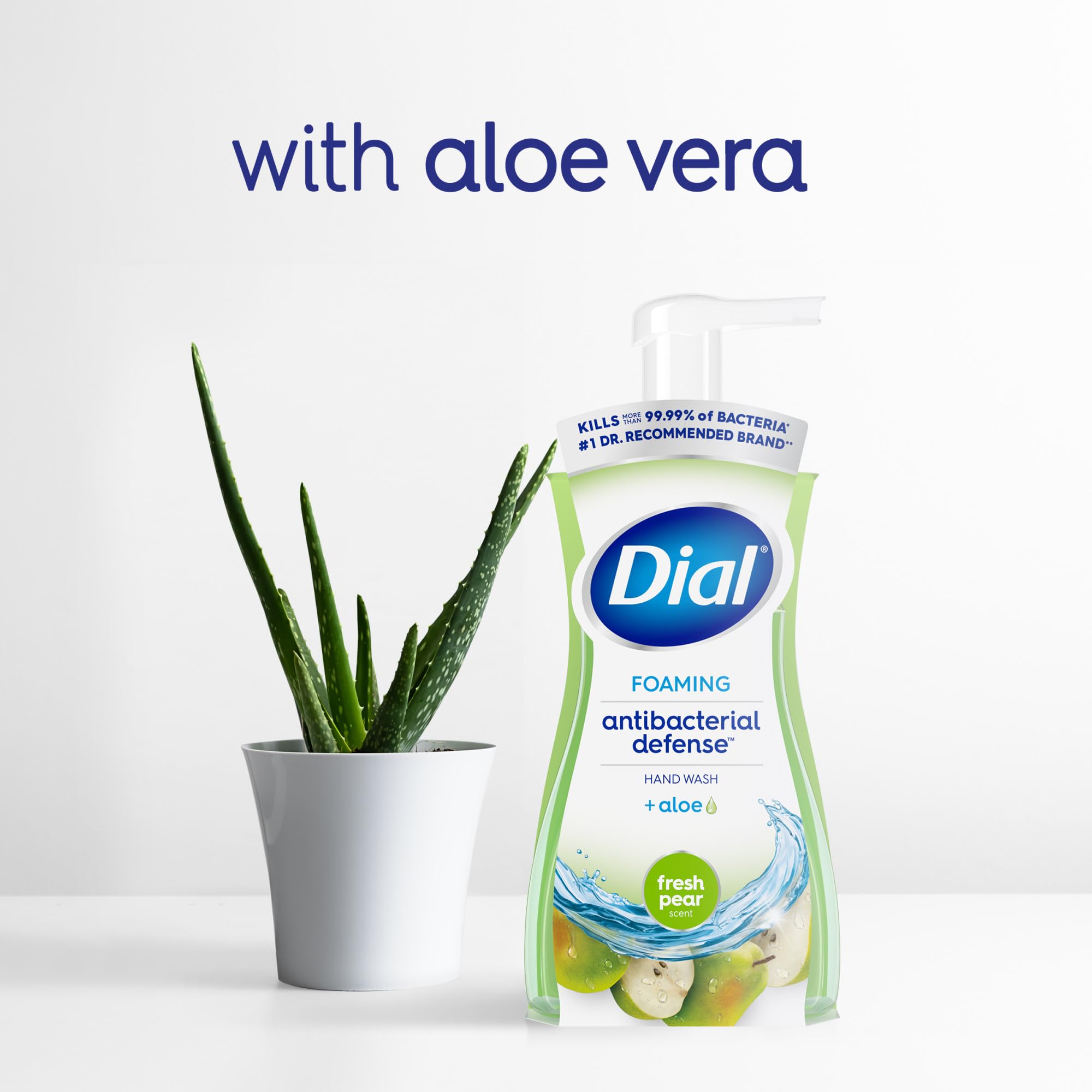 Dial fresh pear hand wash in use at basin demonstrating quick coverage benefit