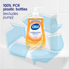 Dial bottle back showing recycled plastic symbol indicating eco-friendly packaging benefit