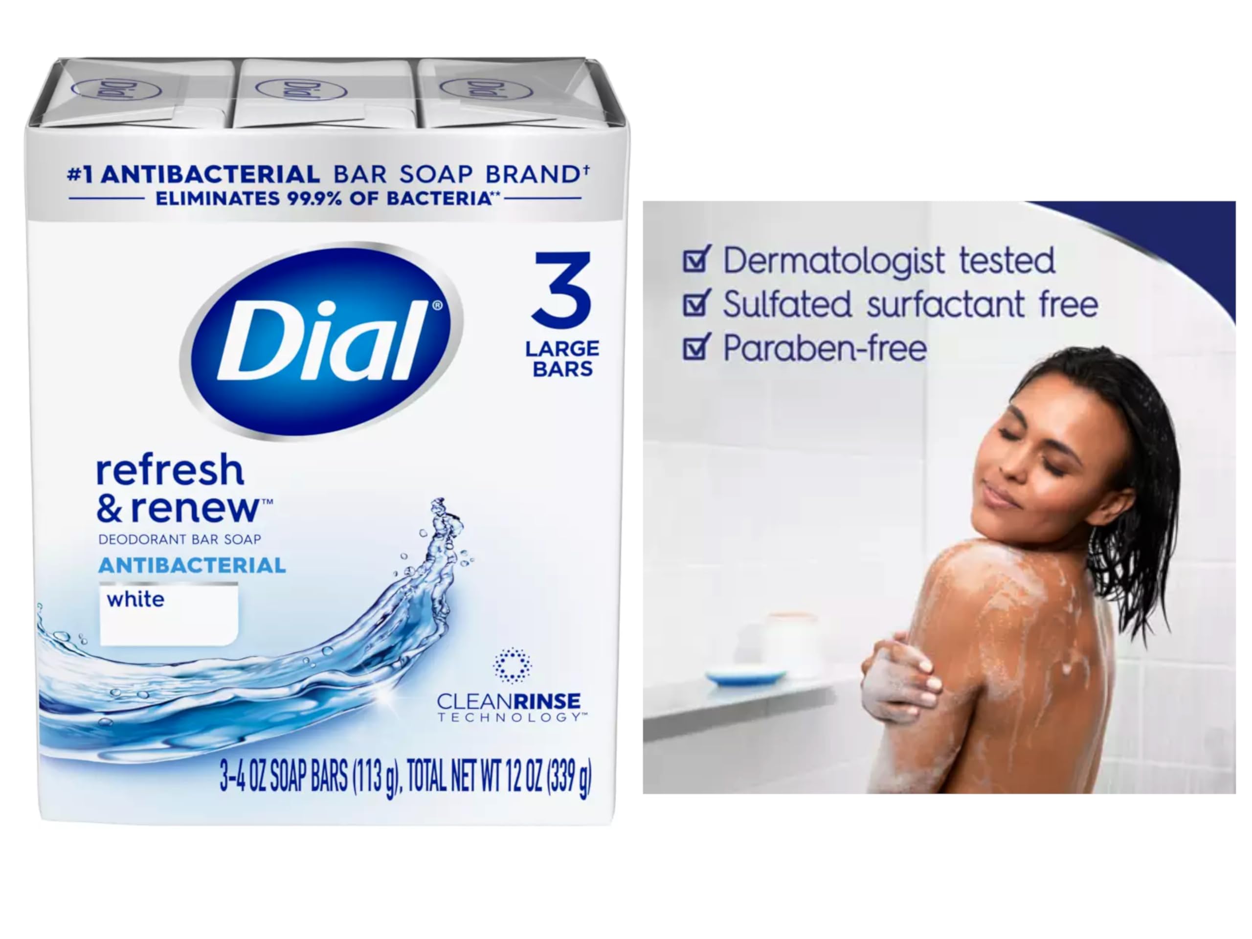 Dial Refresh & Renew lather on hand demonstrating rich foam and easy rinsing