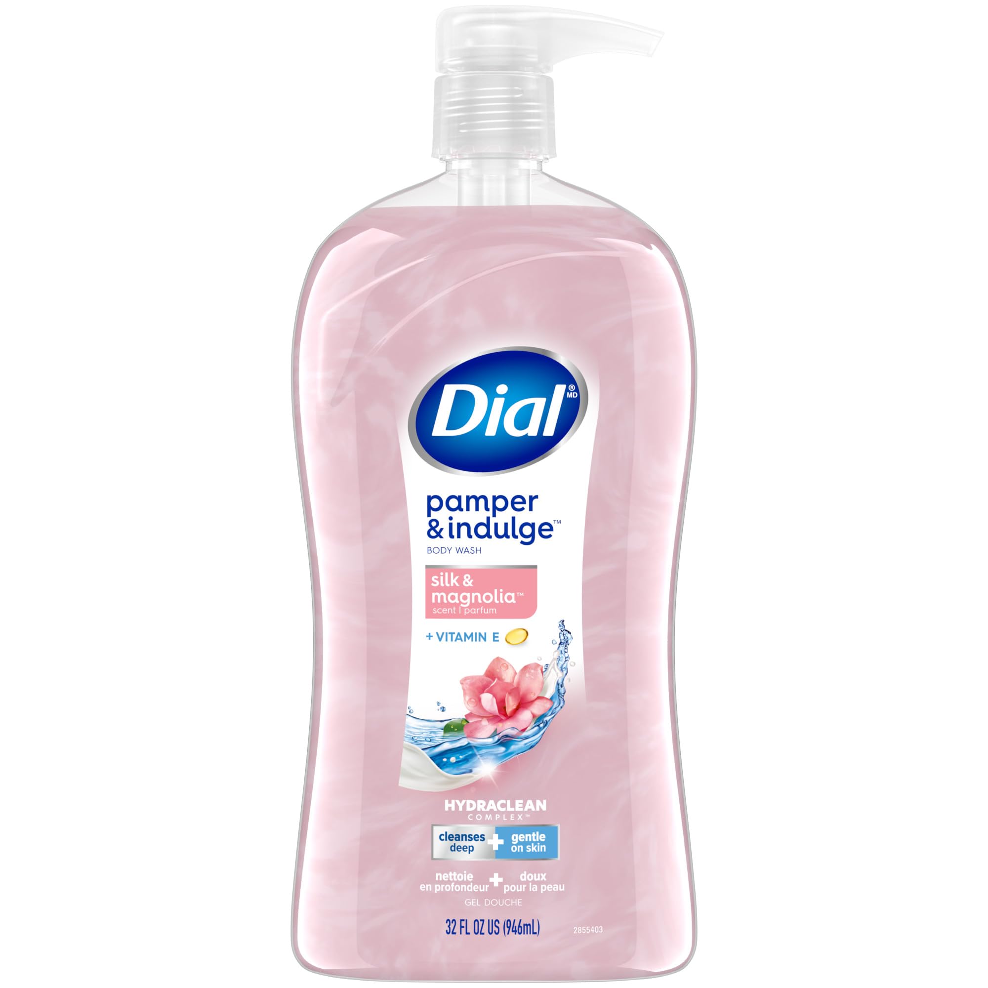 Dial bottle front packaging showing silk and magnolia scent benefits