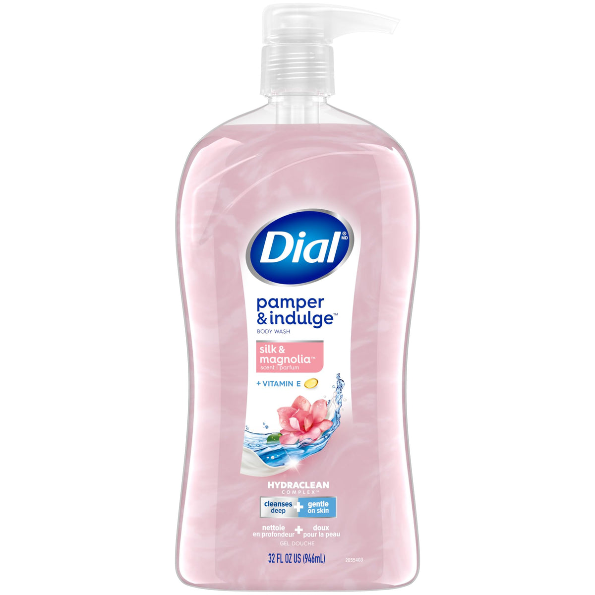 Dial bottle front packaging showing silk and magnolia scent benefits