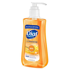 Dial bottle next to a hand for scale showing portable size and countertop convenience benefit