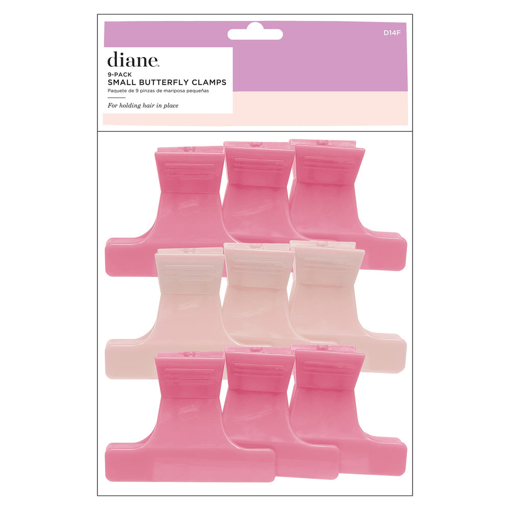 Diane front packaging showing nine frosty butterfly clips, convenient storage benefit