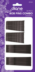 Diane front card display of 50 black bob pins showing mixed lengths and tidy packaging