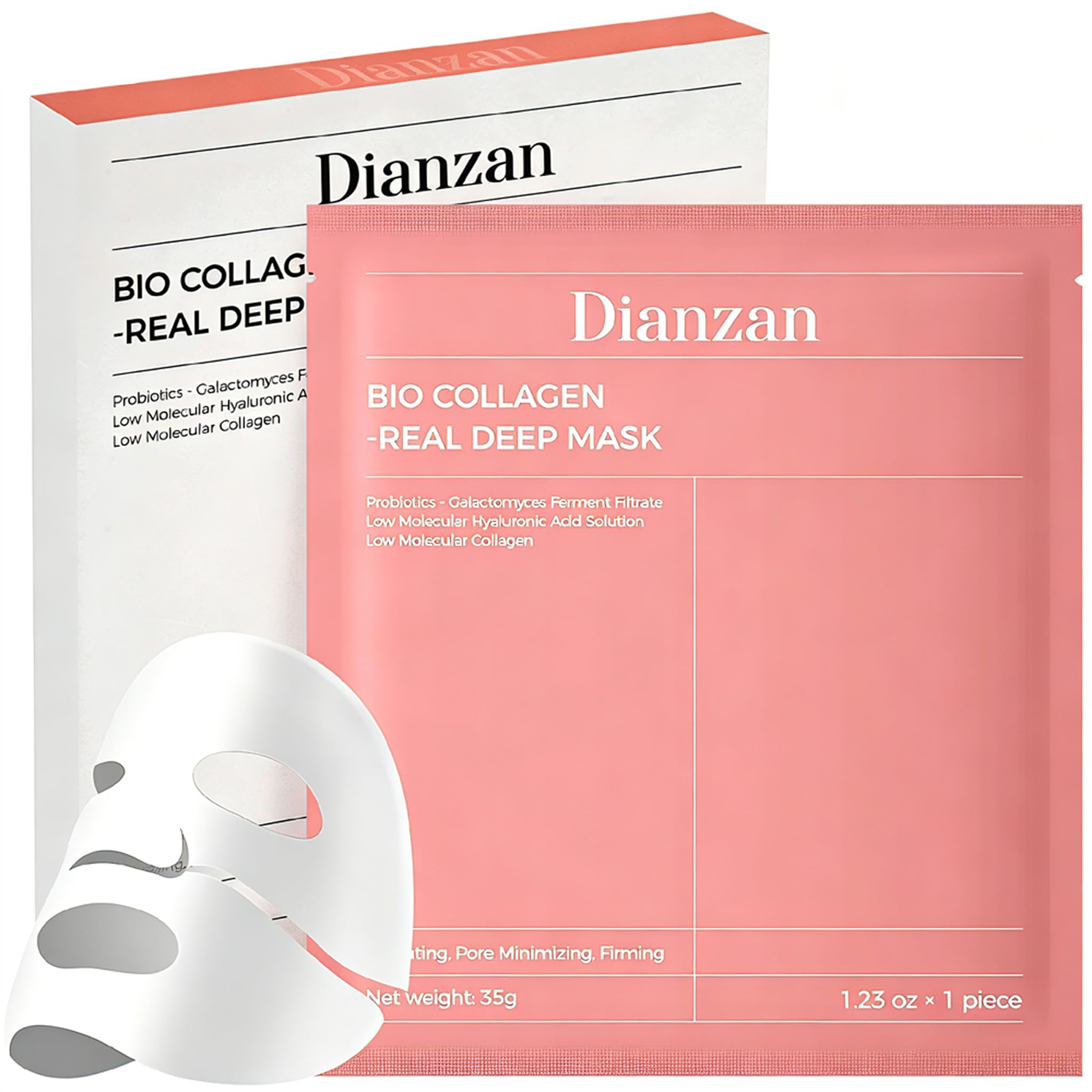 Dianzan front packaging showing four 35g hydrogel masks for travel convenience and firming benefits