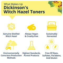 Dickinson's bottle on vanity with skincare set conveying refreshed, glowing lifestyle