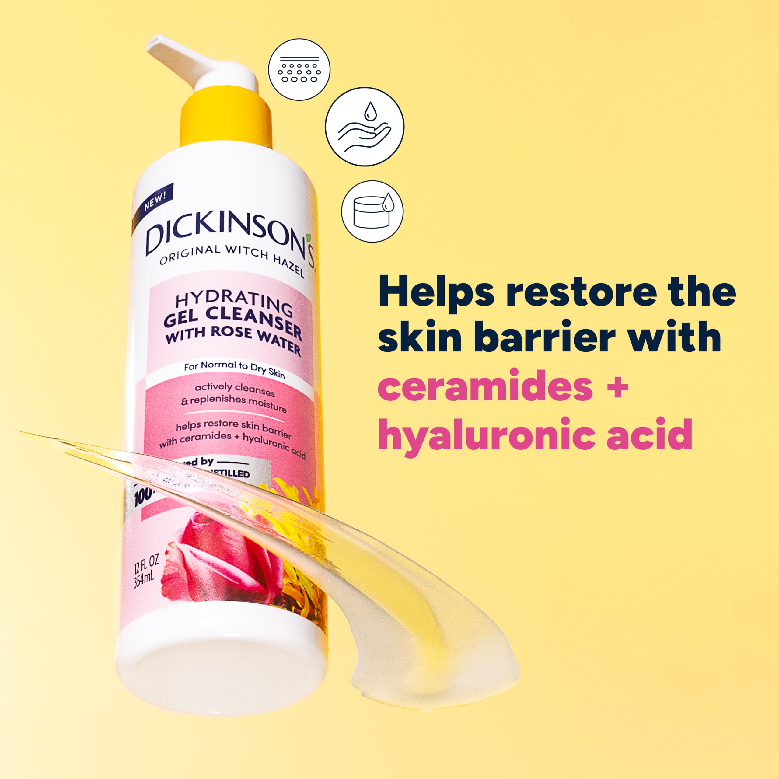 Dickinson's ingredient label close-up highlighting witch hazel purity