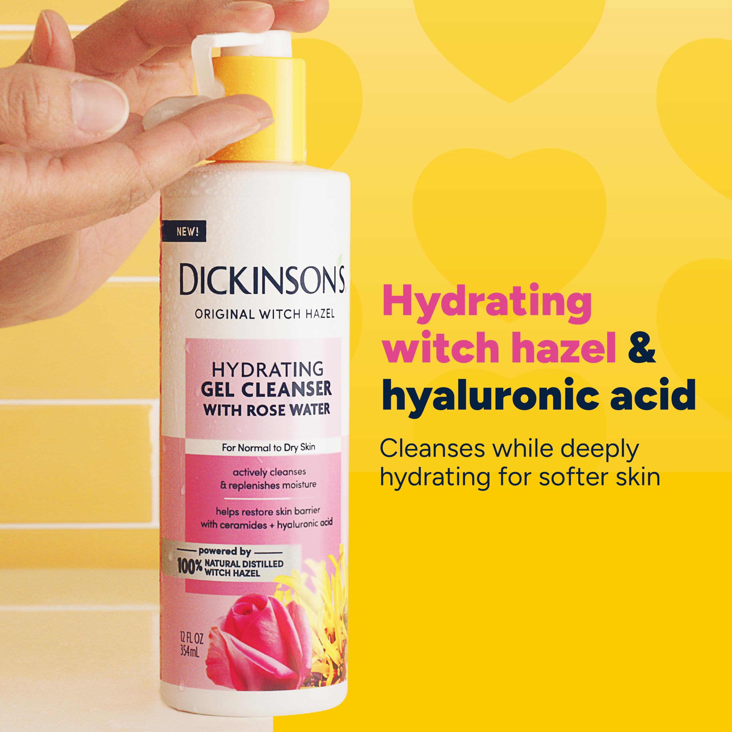 Dickinson's gel on hand foaming to show effective yet gentle cleanse