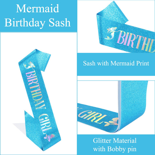 Didder sash full length in ocean blue showing mermaid print and sparkle