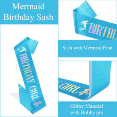 Didder sash full length in ocean blue showing mermaid print and sparkle