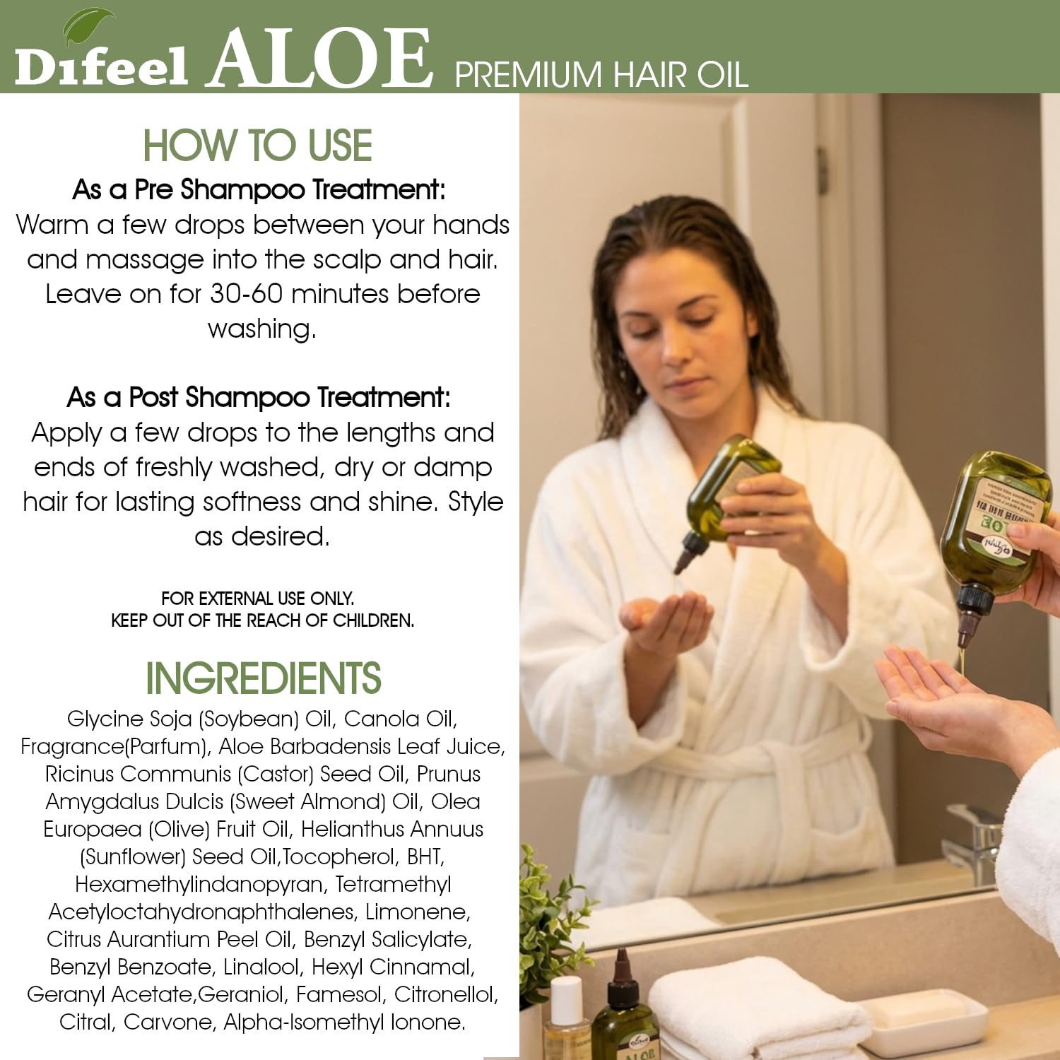 Difeel applied as a pre-wash treatment on wet hair demonstrating deep hydration