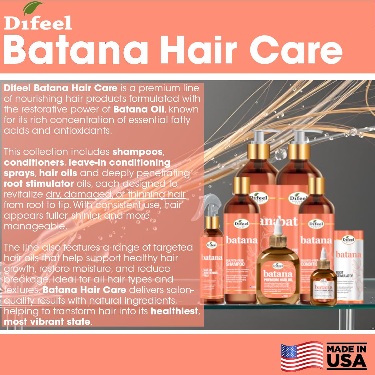 Difeel ingredient shot with Batana oil bottle showing restorative oil benefit