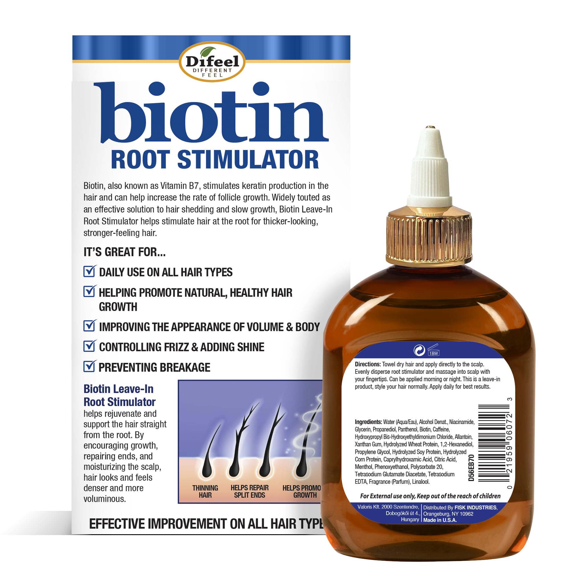 Difeel label close-up highlighting biotin and keratin ingredients clearly