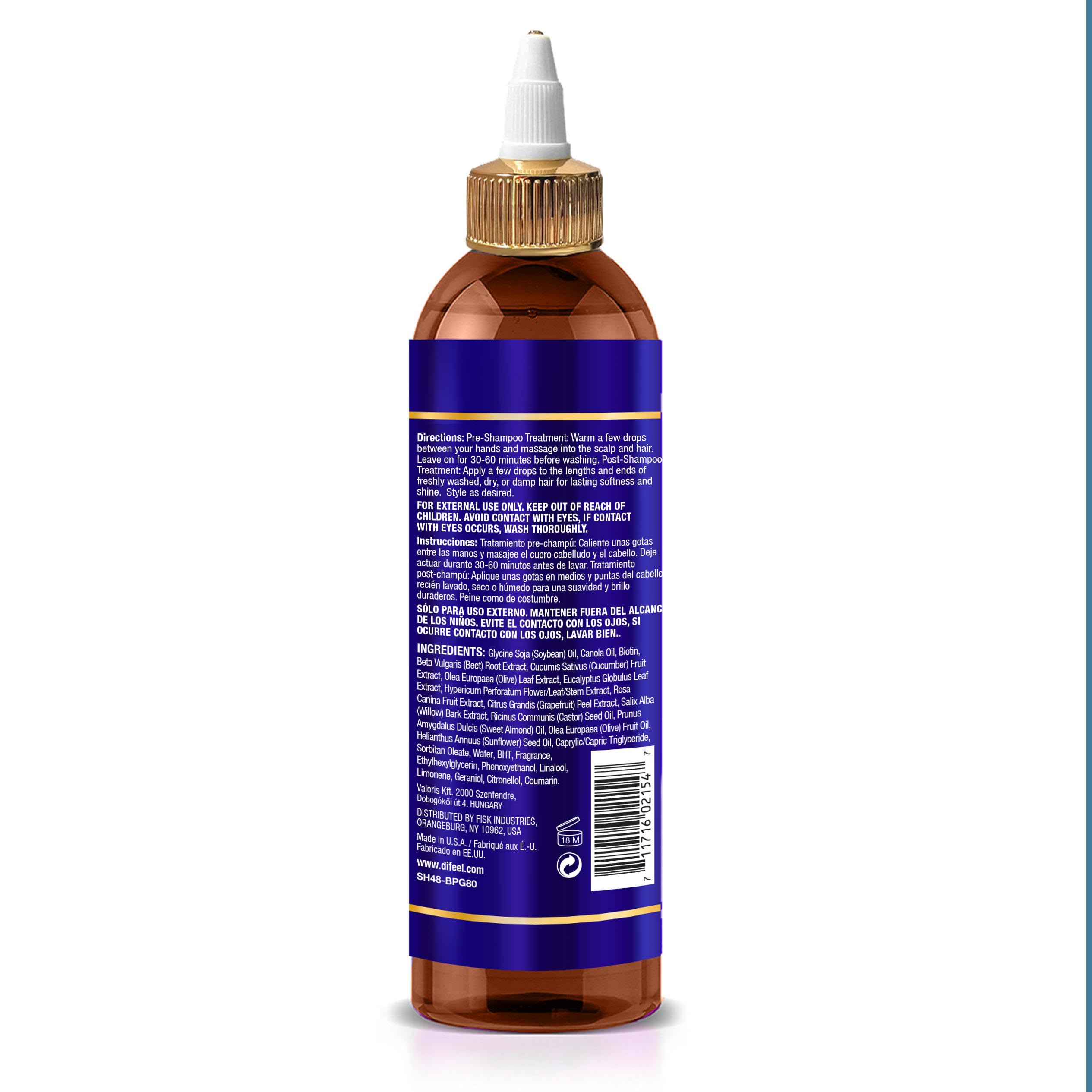 Difeel back label close-up displaying ingredients and usage directions for shoppers