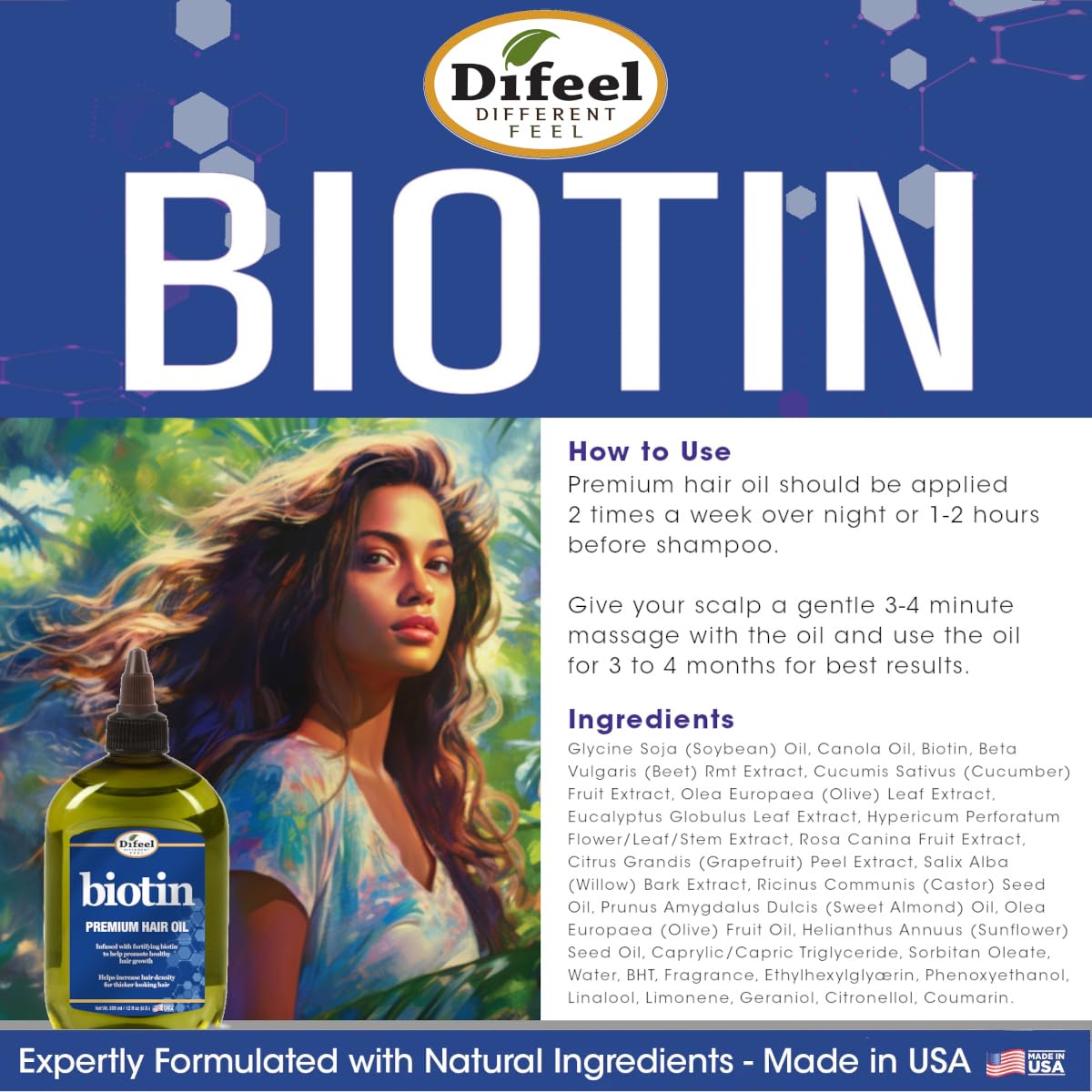 Hand holding Difeel 8 oz bottle to illustrate size and portability benefit