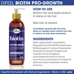 Difeel label ingredients panel listing biotin and proteins for strength