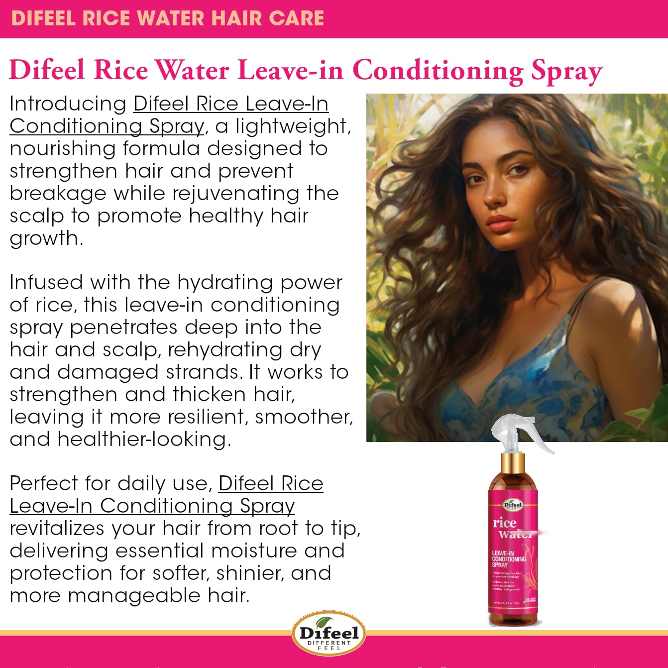difeel misted hair texture demonstrates instant hydration and frizz reduction benefit
