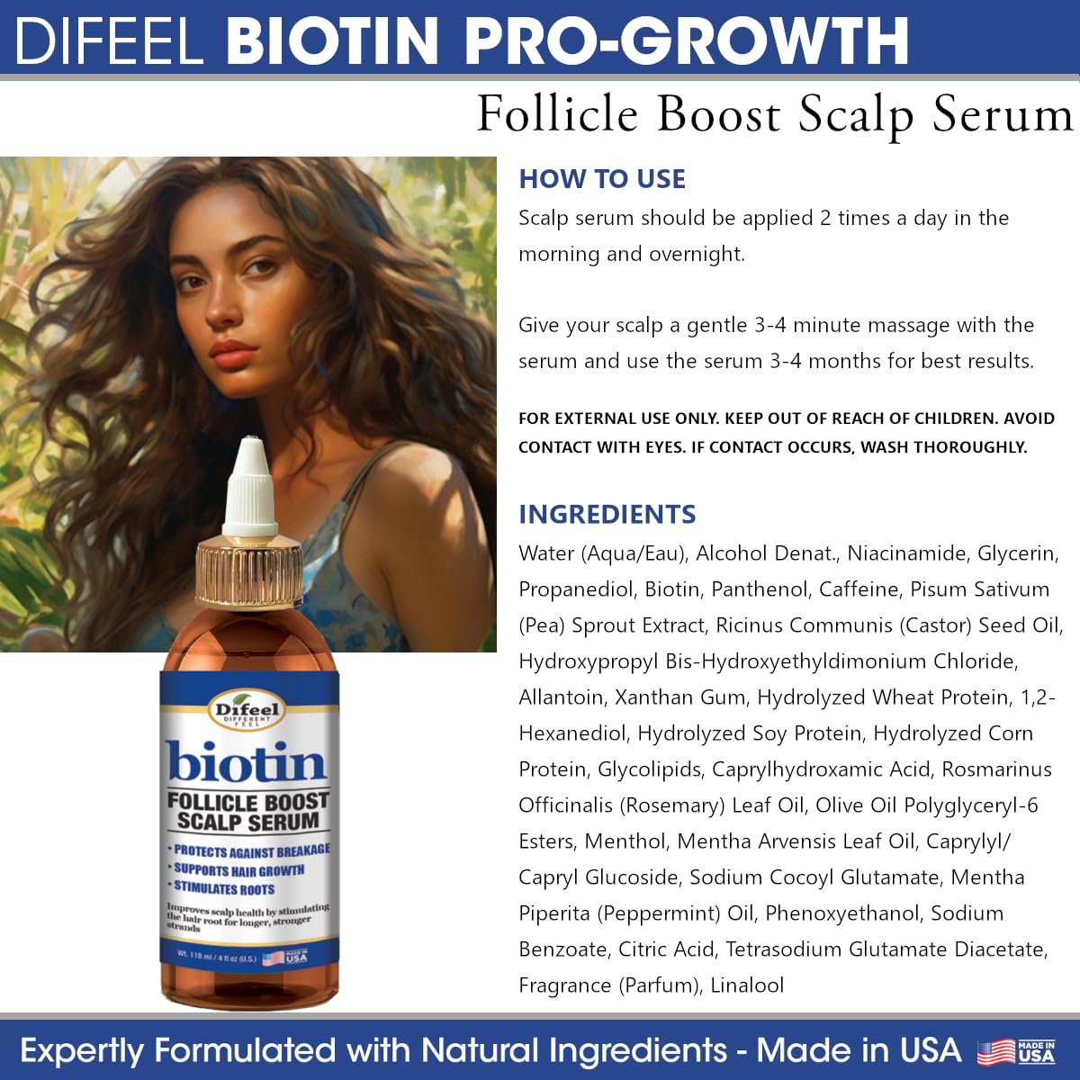 Difeel packaging side view showing product details and easy storage benefit