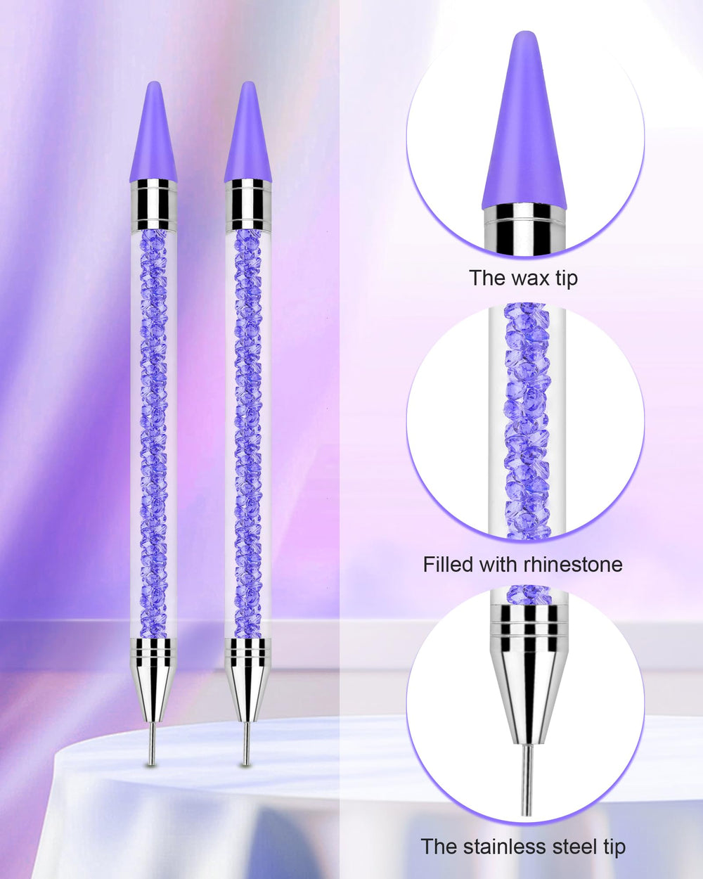 Difenni close-up wax tip detail for precise rhinestone pickup benefit