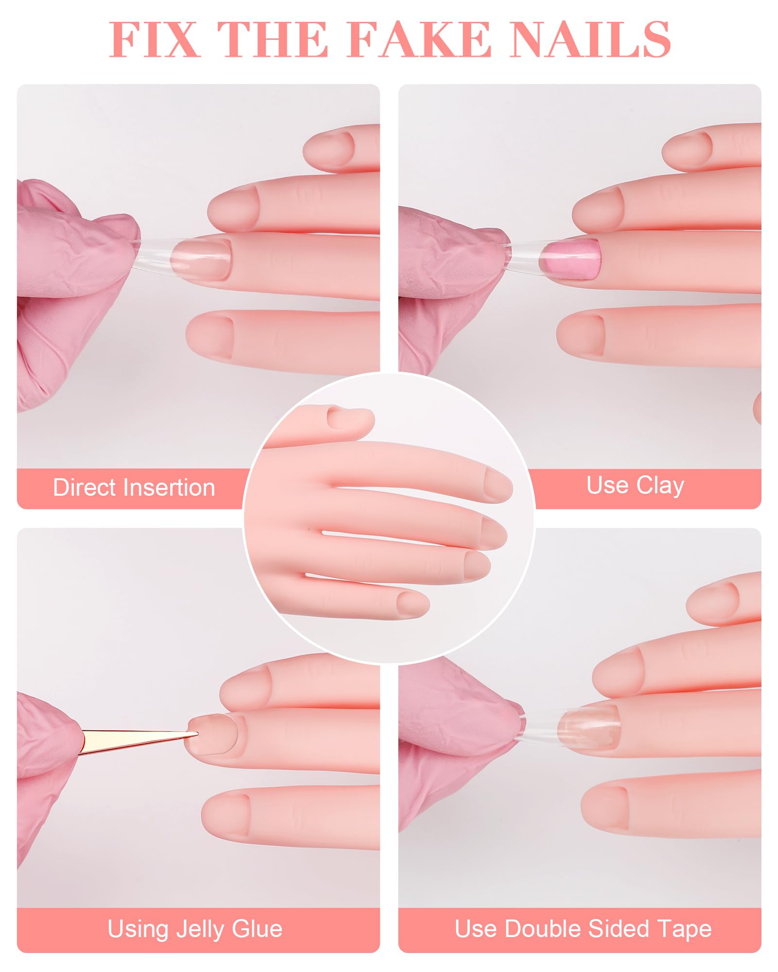 Difenni mannequin hand holding acrylic tips ready for nail practice
