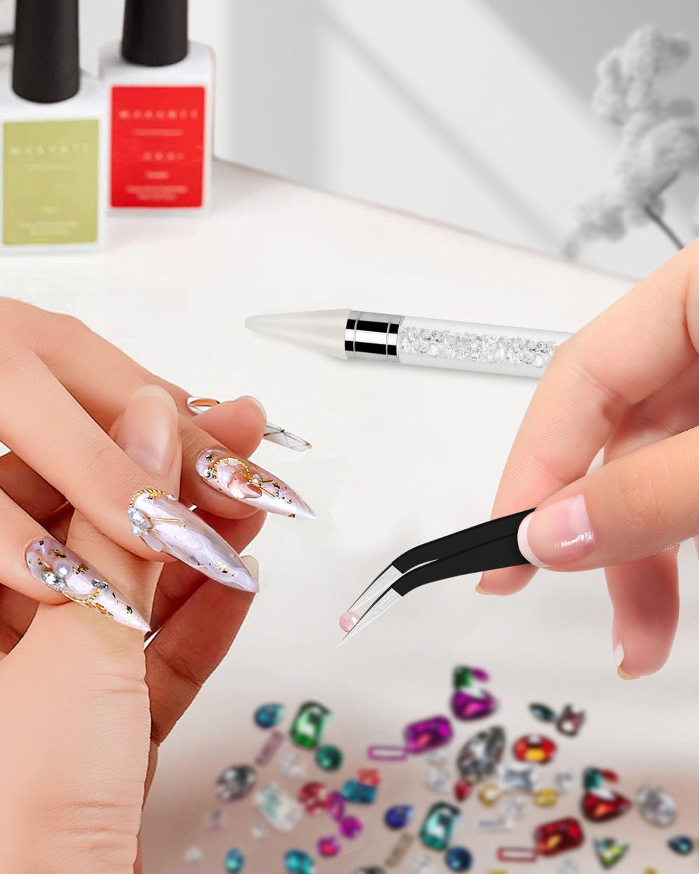 Difenni tools on a craft table illustrating versatility for nail and craft projects