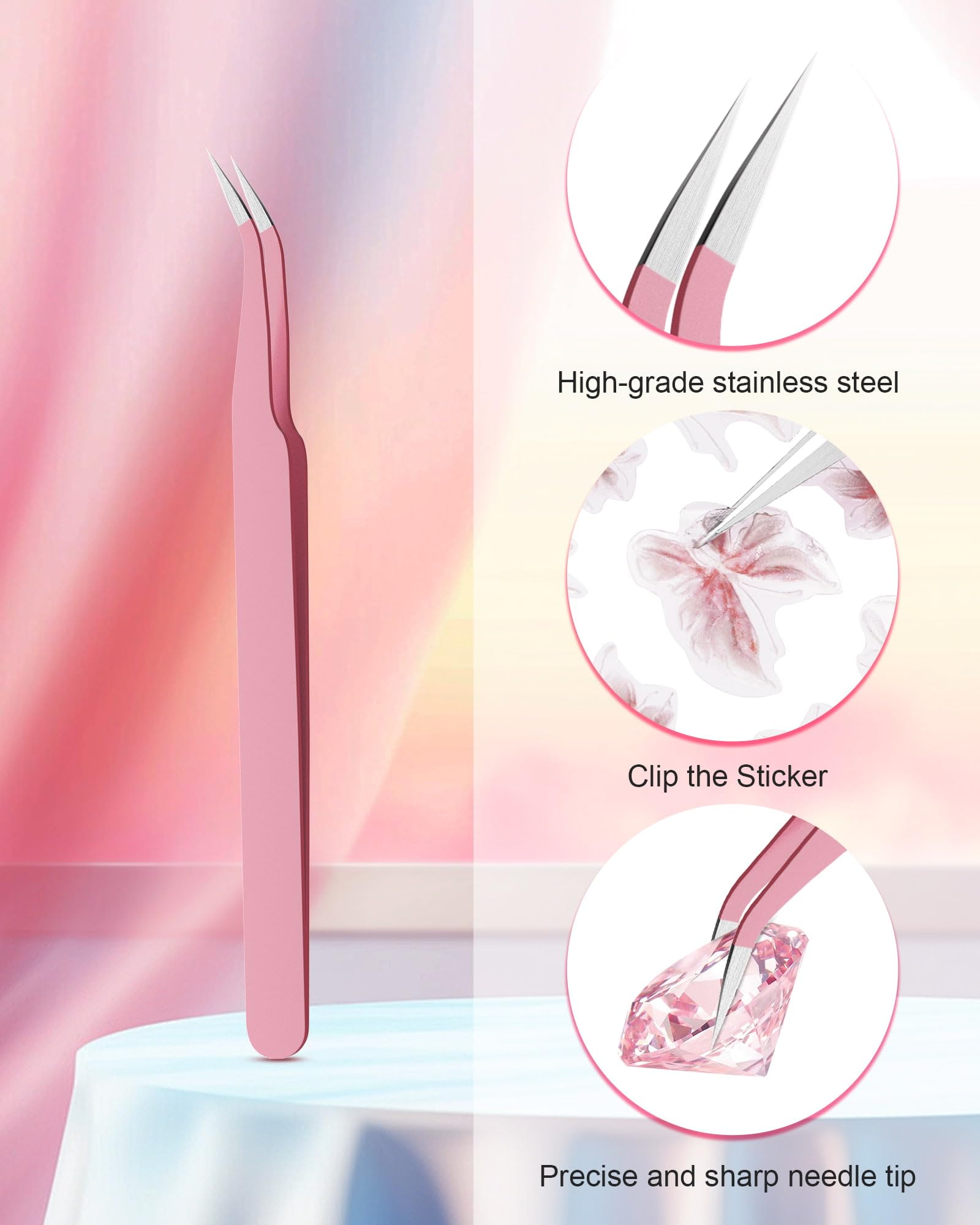 Difenni stainless-steel tweezer detail illustrating accurate gripping for tiny gems