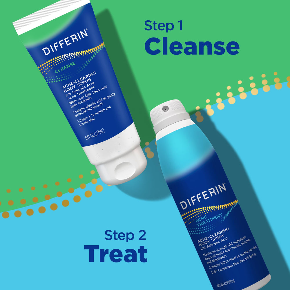 Using Differin body scrub on back and shoulders to clear and prevent body acne