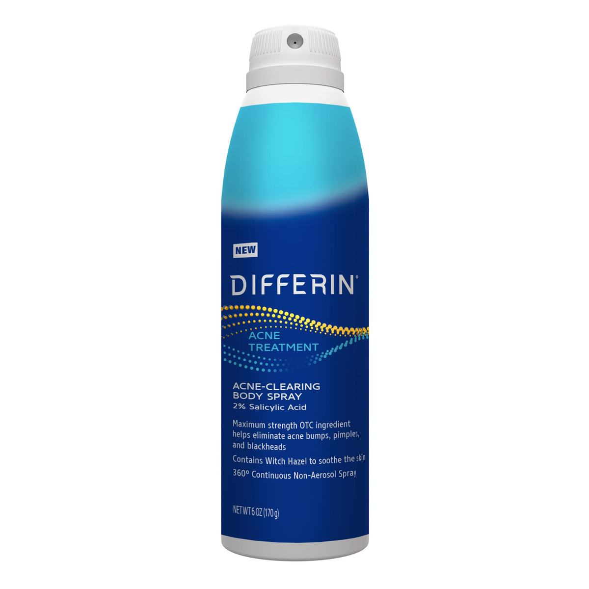 Differin body spray front packaging showing clear acne treatment benefits