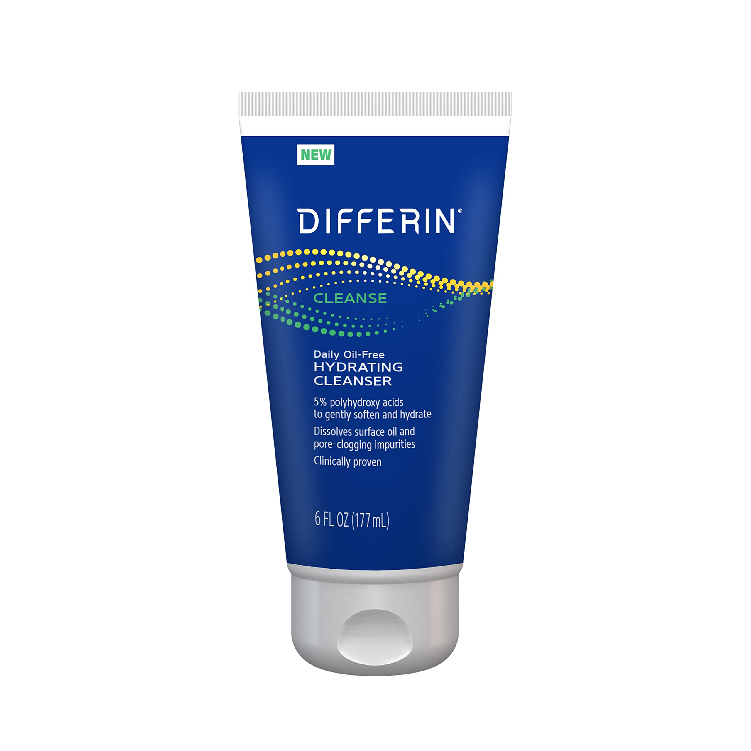Differin front packaging showing cleanser bottle and clear branding benefit of trusted formula