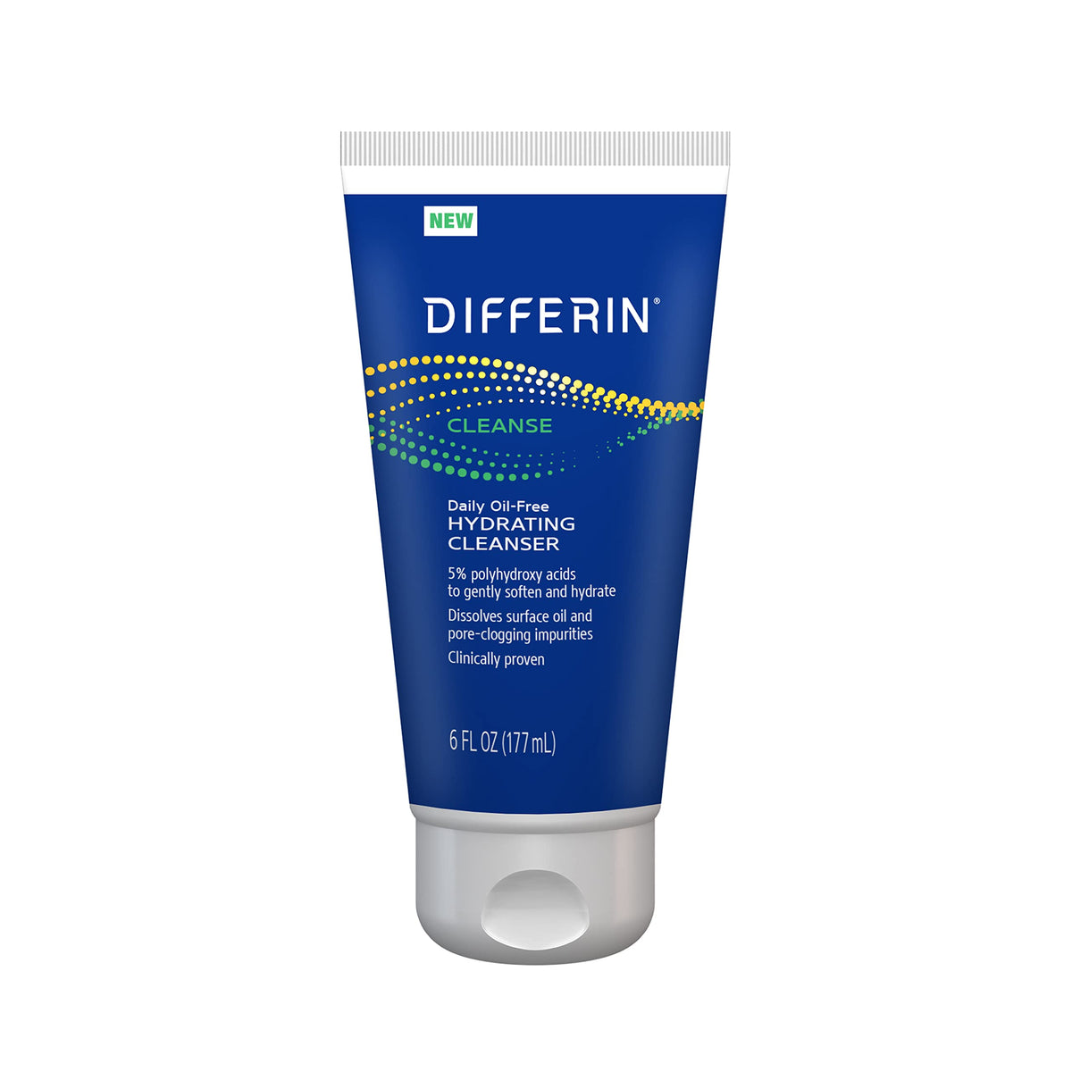 Differin front packaging showing cleanser bottle and clear branding benefit of trusted formula