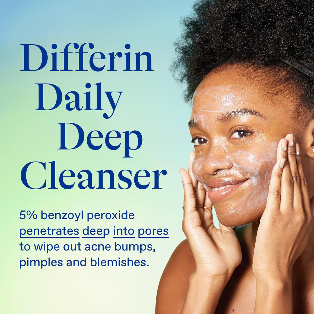 Differin foam on hand demonstrating effective lather that cleans pores
