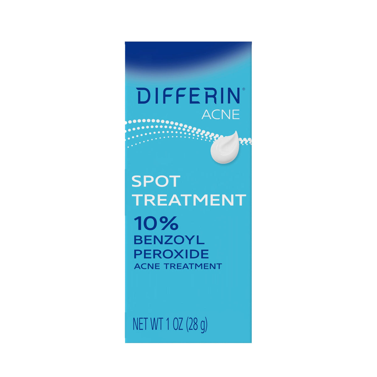 Differin front packaging showing 10% benzoyl peroxide and strength benefits