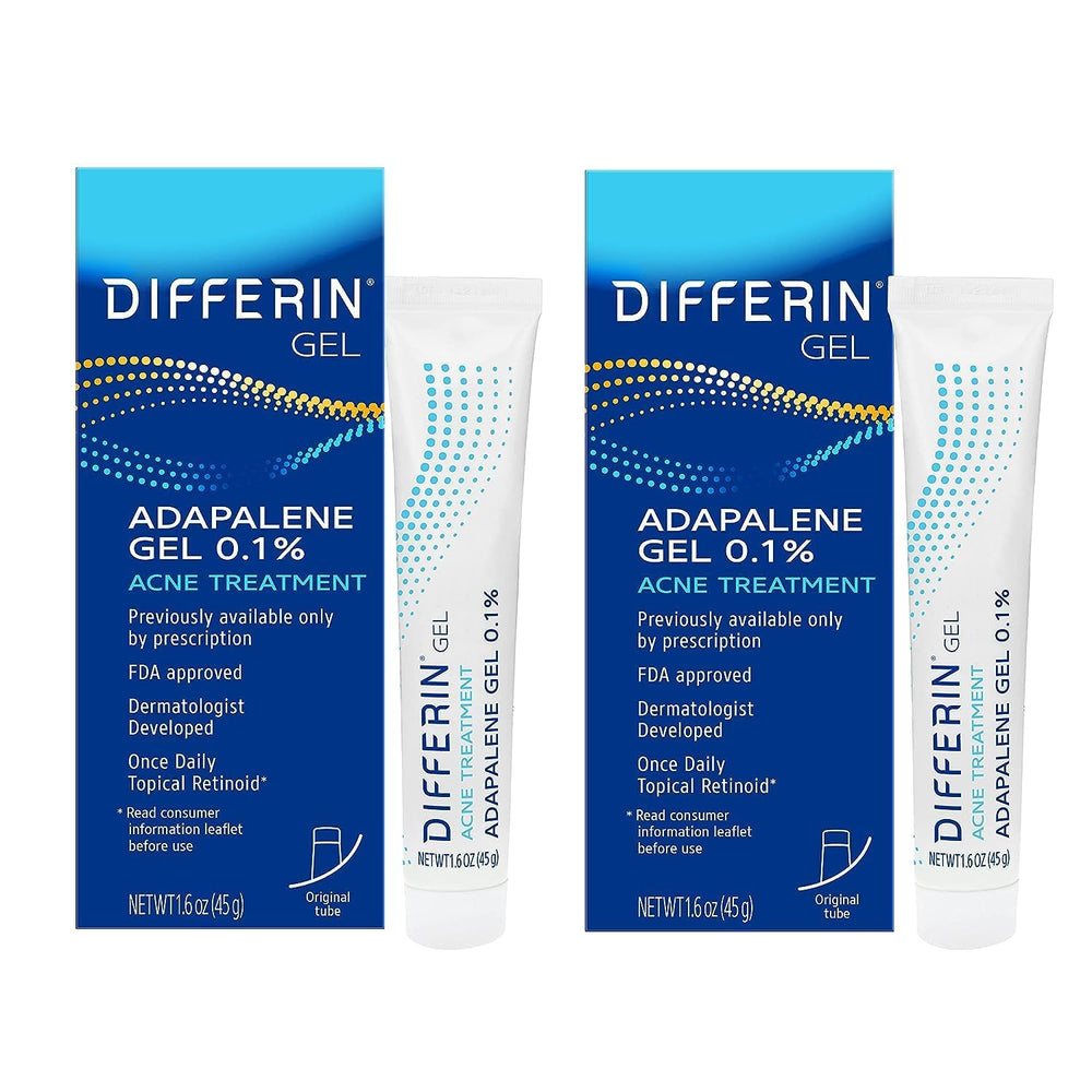 Differin front packaging showing twin tubes and clear dosage benefit