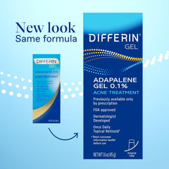 Differin tube close-up showing applicator tip and easy dosing benefit