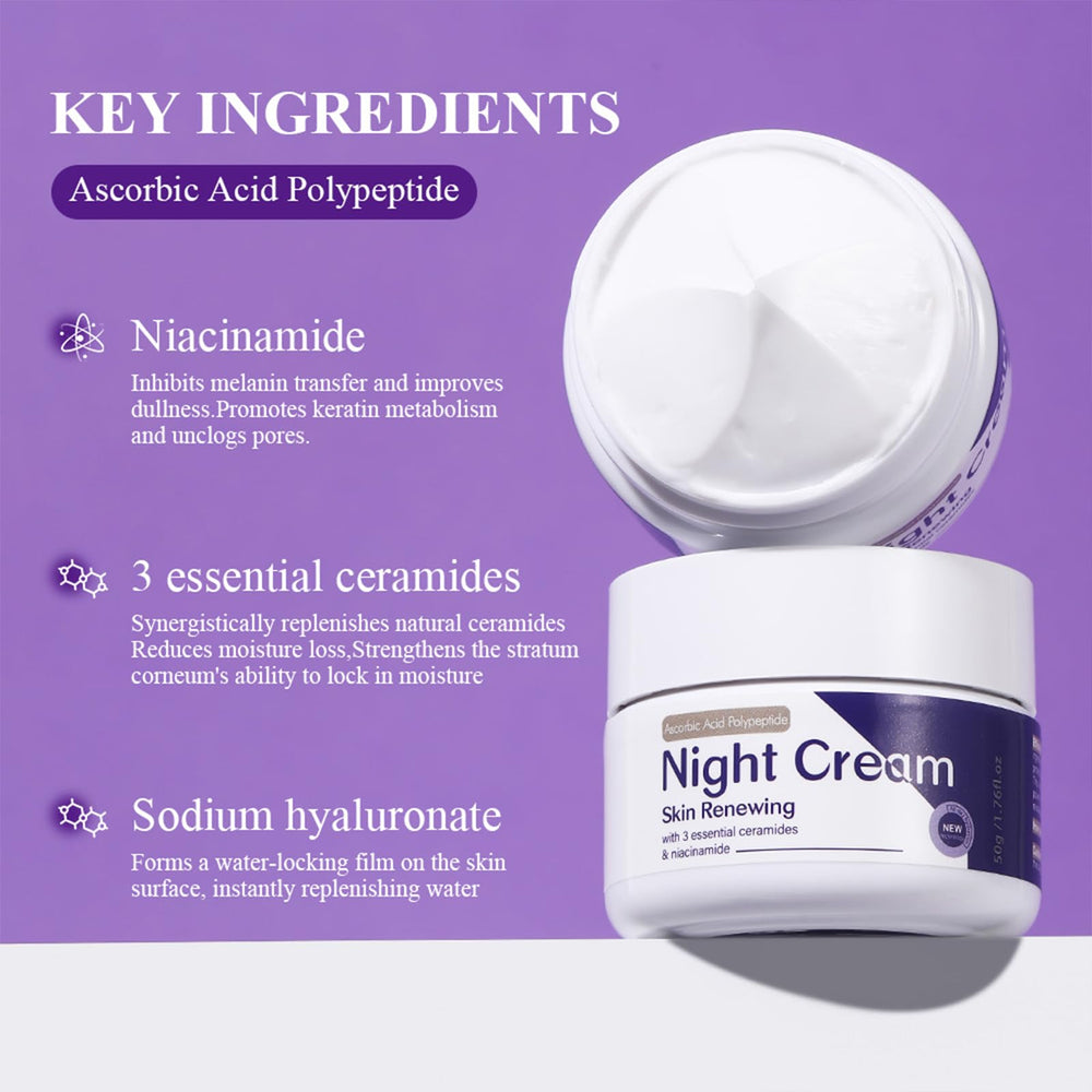 DIKAYI night cream ingredient label close-up highlighting peptides and ceramides