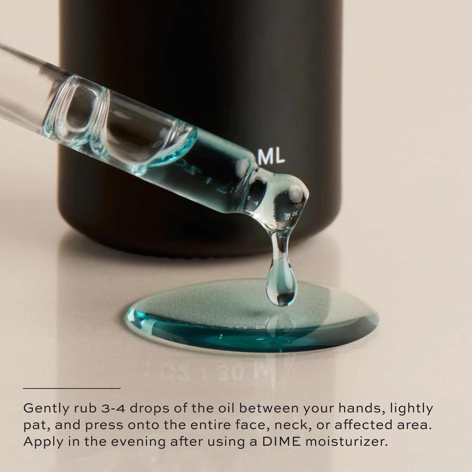 Small pool of DIME oil texture showing lightweight absorption benefit