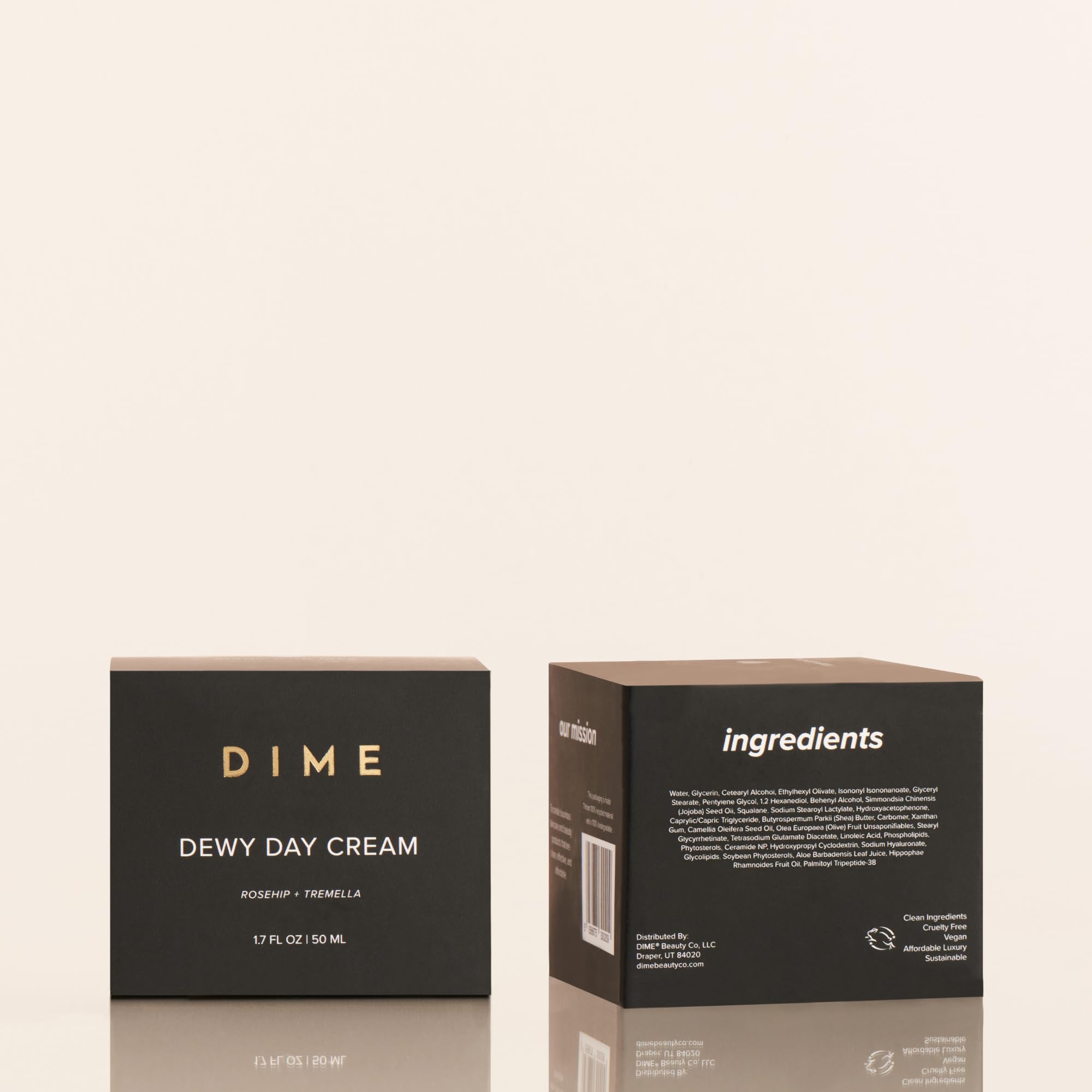 DIME products paired with cleanser and serum suggesting routine use
