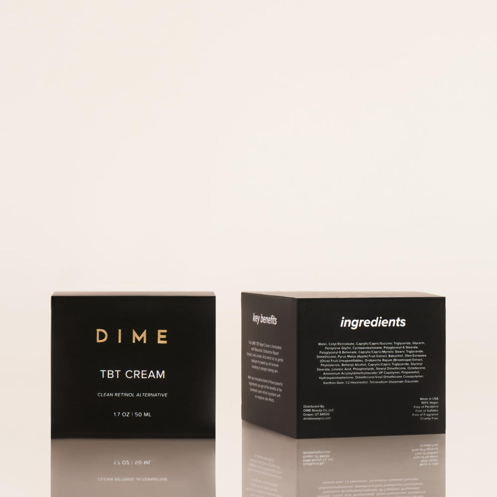 DIME before and after skin texture image illustrating smoother, firmer-looking skin benefit