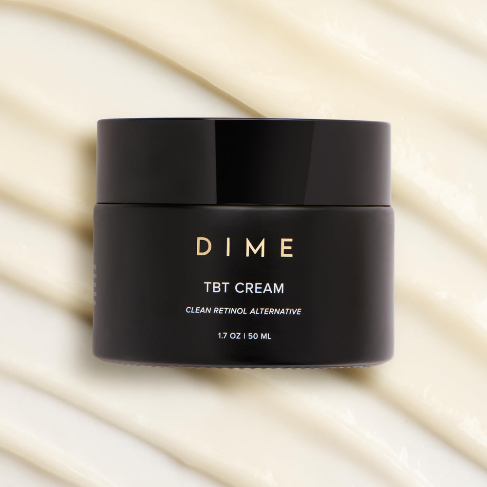 DIME eco-friendly packaging detail of TBT Cream emphasizing sustainable materials benefit